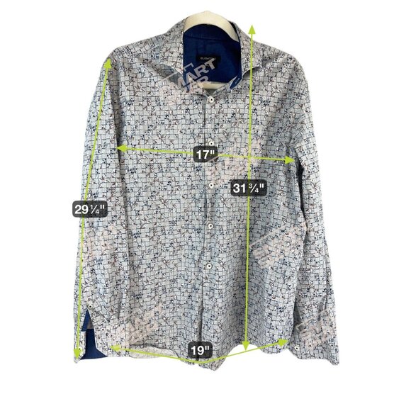 Bugatchi Mens Shaped Fit Long Sleeve Button-Up Shirt Blue White Geometric Print - Picture 5 of 8
